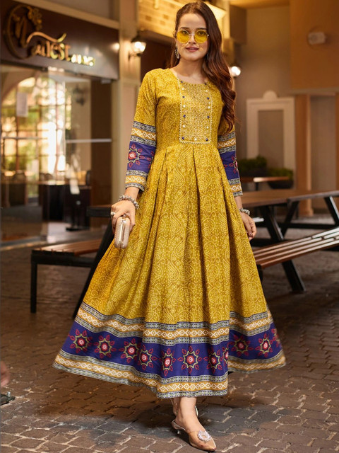 PREM KUMAR Women Ethnic Motifs Printed Thread Work Indie Prints Anarkali Kurta - Image 7