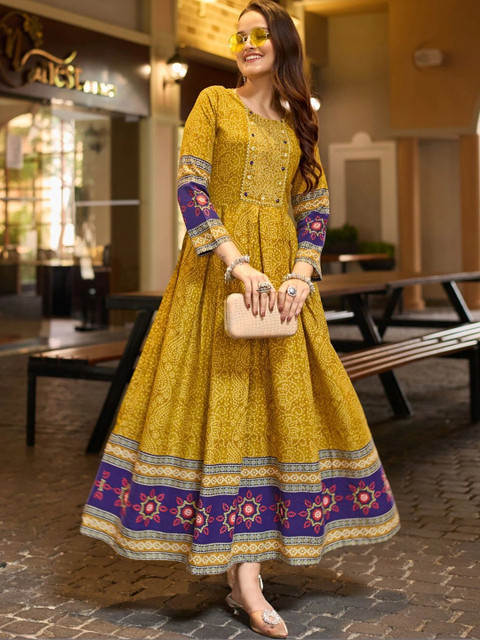 PREM KUMAR Women Ethnic Motifs Printed Thread Work Indie Prints Anarkali Kurta - Image 5