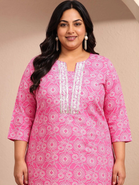 EXTRA LOVE BY LIBAS Women Ethnic Motifs Printed Regular Thread Work Kurta with Trousers & With Dupatta - Image 2