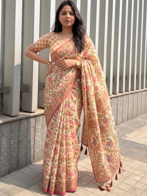 ALMAARI FASHION Women Floral Printed Pure Cotton Jamdani Saree