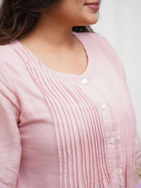 Pink World Romantic Florals Cotton Embroidered Tunic with Trousers - Image 6