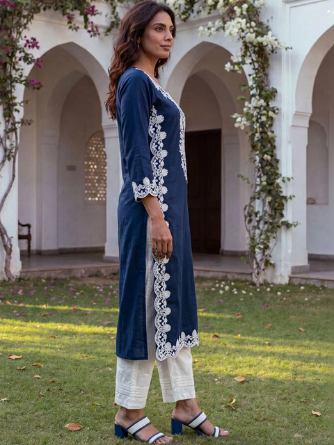 KALINI Women Ethnic Motifs Embroidered Thread Work Straight Kurta - Image 6