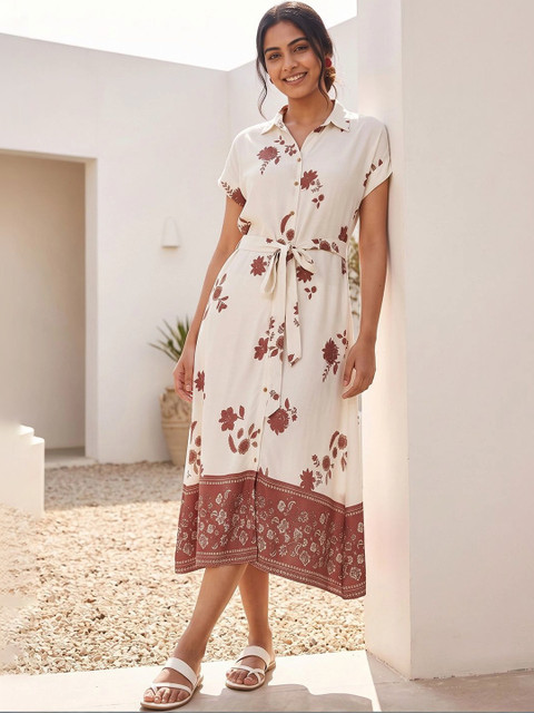 Colour Me by Melange Floral Print Shirt Midi Dress