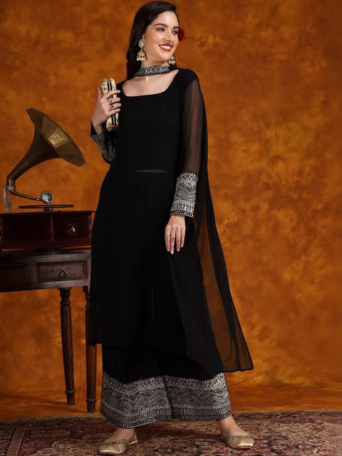 Utsavya Women Ethnic Motifs Regular Thread Work Kurta with Palazzos & With Dupatta