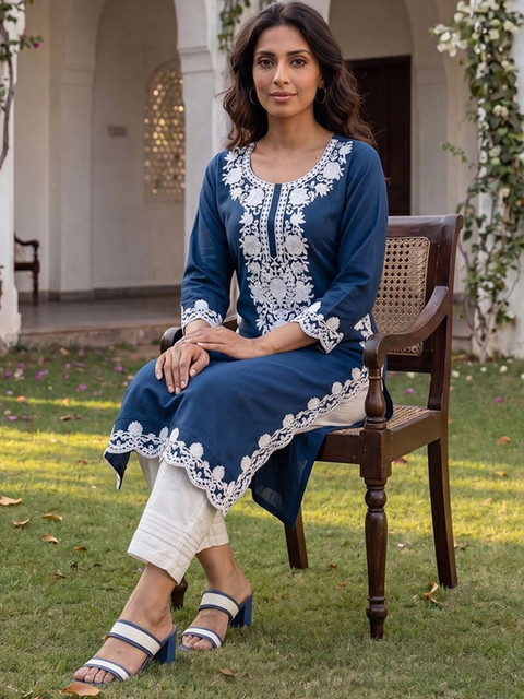 KALINI Women Ethnic Motifs Embroidered Thread Work Straight Kurta - Image 4