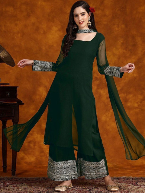 Utsavya Women Ethnic Motifs Regular Thread Work Kurta with Palazzos & With Dupatta