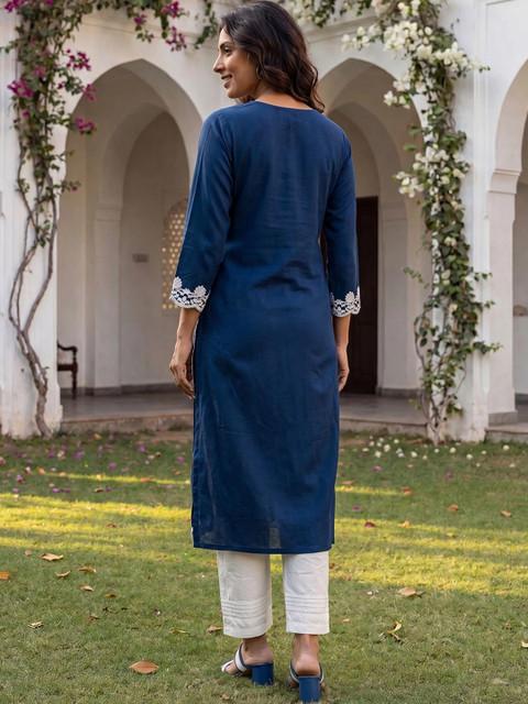 KALINI Women Ethnic Motifs Embroidered Thread Work Straight Kurta - Image 7