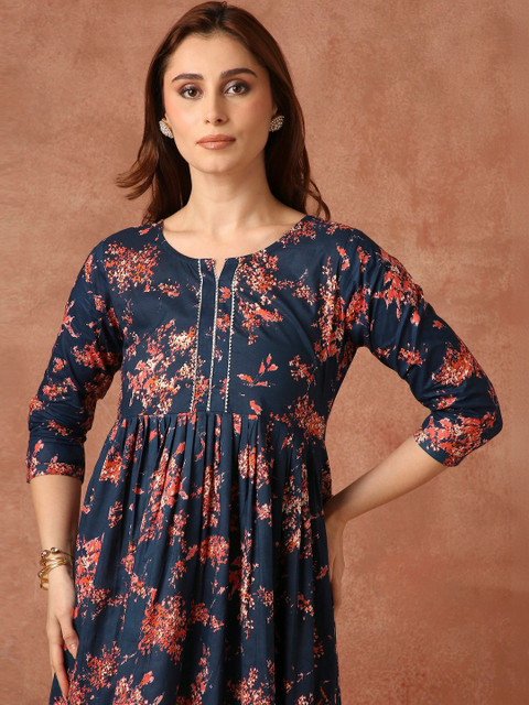 RATAN Women Floral Printed Thread Work Floral Kurta - Image 6