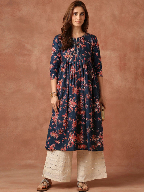 RATAN Women Floral Printed Thread Work Floral Kurta