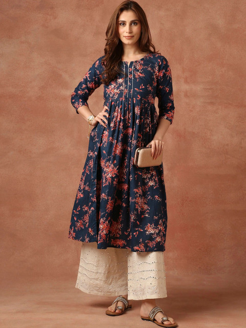 RATAN Women Floral Printed Thread Work Floral Kurta - Image 2