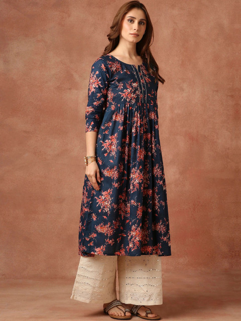RATAN Women Floral Printed Thread Work Floral Kurta - Image 5