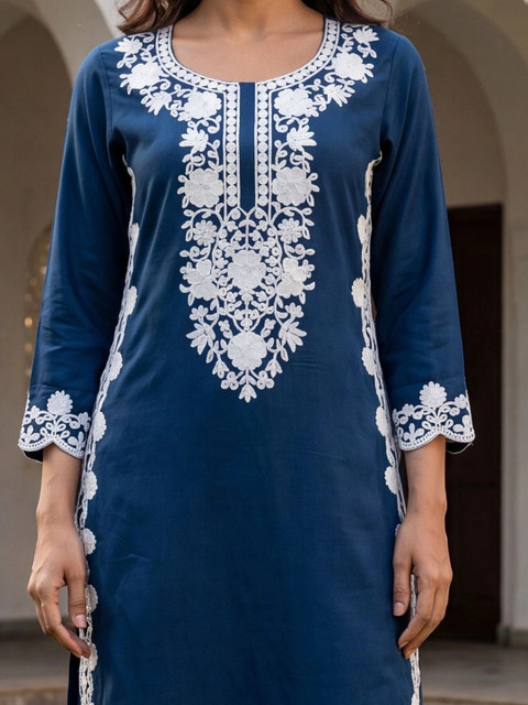 KALINI Women Ethnic Motifs Embroidered Thread Work Straight Kurta - Image 3