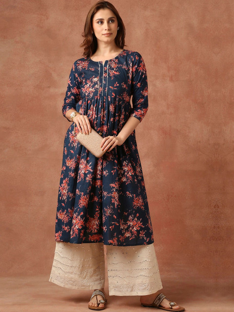 RATAN Women Floral Printed Thread Work Floral Kurta - Image 4