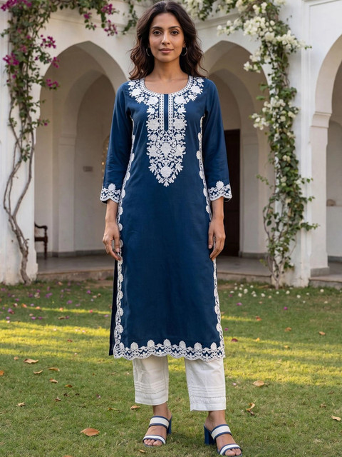 KALINI Women Ethnic Motifs Embroidered Thread Work Straight Kurta
