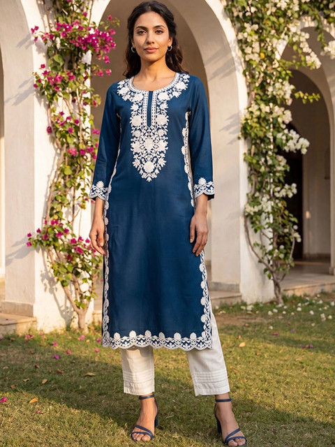KALINI Women Ethnic Motifs Embroidered Thread Work Straight Kurta - Image 2