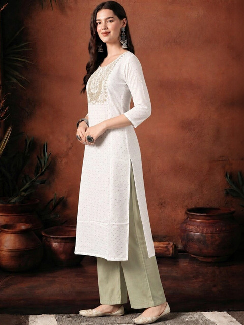HERE&NOW Women Ethnic Motifs Embroidered Thread Work Kurta - Image 3