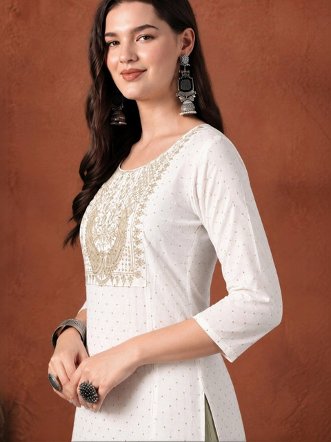 HERE&NOW Women Ethnic Motifs Embroidered Thread Work Kurta - Image 5