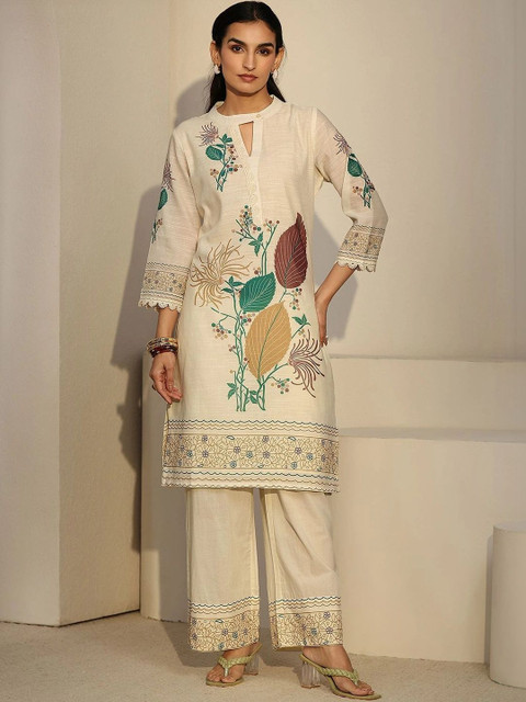 Libas Romantic Florals Linen Printed Tunic with Palazzos - Image 4