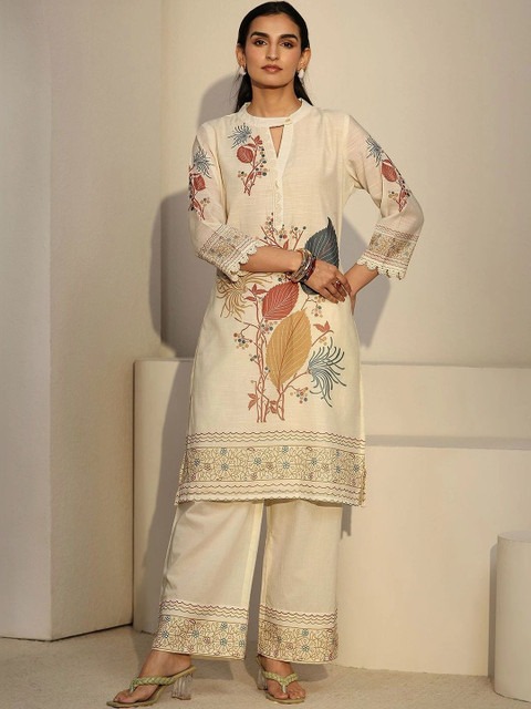 Libas Romantic Florals Linen Printed Tunic with Palazzos