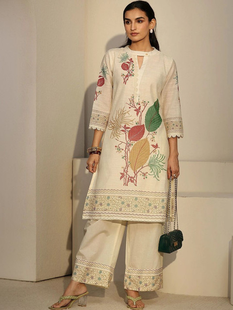 Libas Romantic Florals Linen Printed Tunic with Palazzos