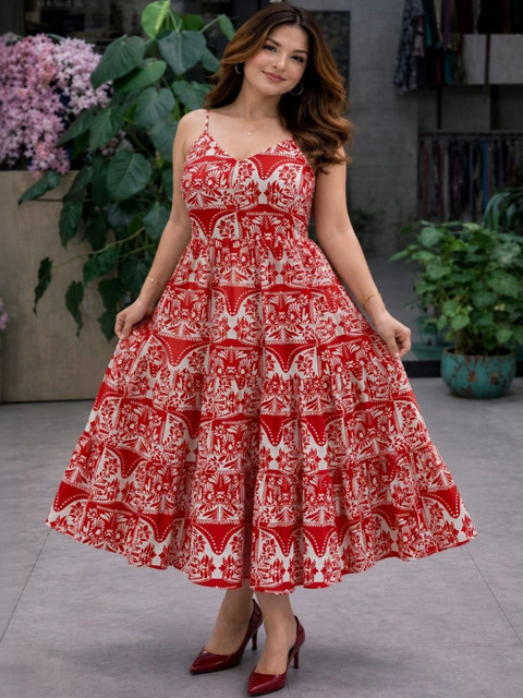 Saloni Creation Bohemian Print A-Line Midi Dress