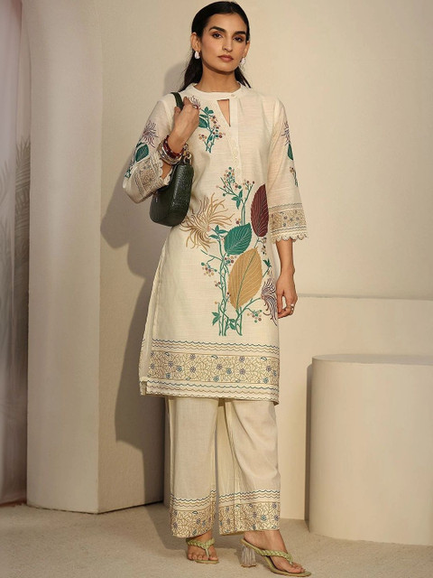 Libas Romantic Florals Linen Printed Tunic with Palazzos