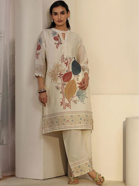 Libas Romantic Florals Linen Printed Tunic with Palazzos - Image 4