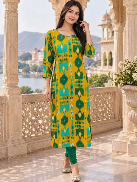 Roly Poly Women Ethnic Motifs Printed Keyhole Neck Indie Prints Kurta