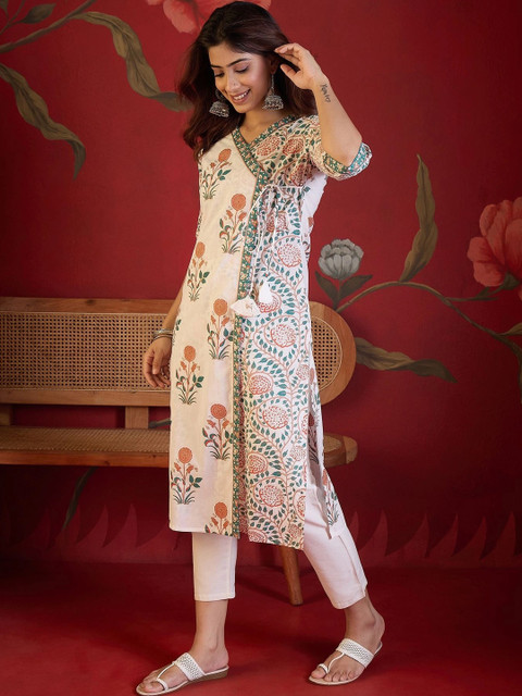 Sangria Women Three-Quarter Sleeves Floral Printed Floral Kurta - Image 3