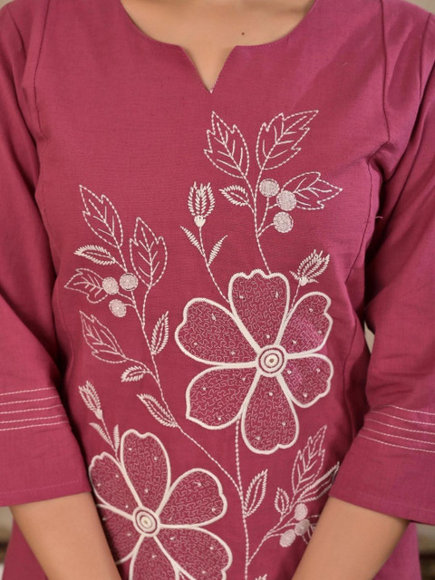 Yashee Floral Cotton Embroidered Tunic with Trousers - Image 6