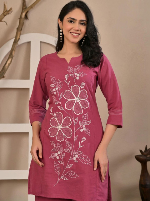 Yashee Floral Cotton Embroidered Tunic with Trousers - Image 5