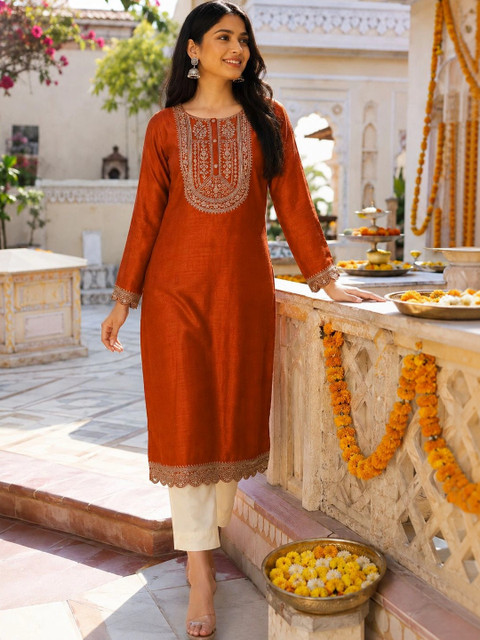 Sangria Women Embroidered Thread Work Grandeur & Majestic Artwork Kurta