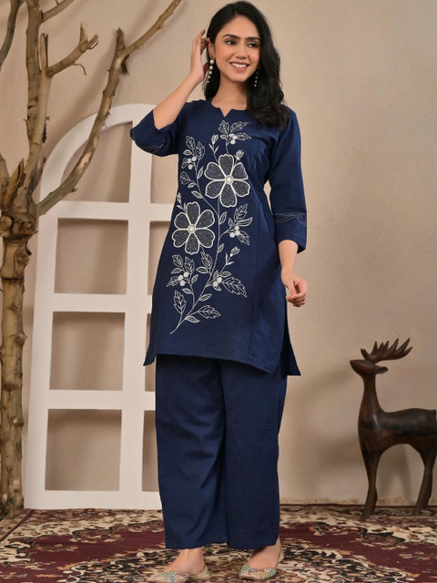 Yashee Floral Cotton Embroidered Tunic with Trousers - Image 5