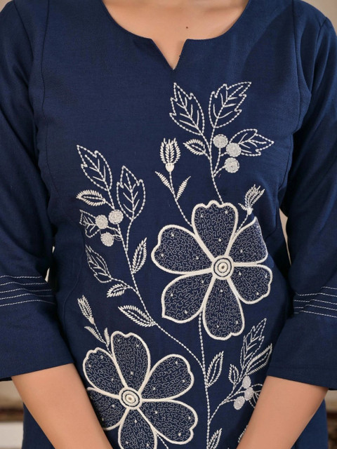 Yashee Floral Cotton Embroidered Tunic with Trousers - Image 6
