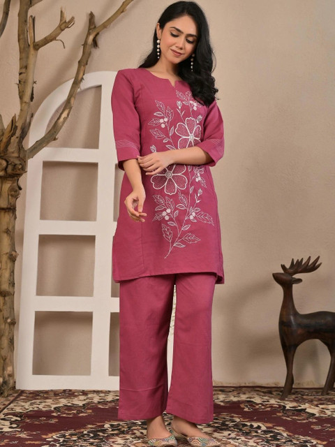 Yashee Floral Cotton Embroidered Tunic with Trousers - Image 4