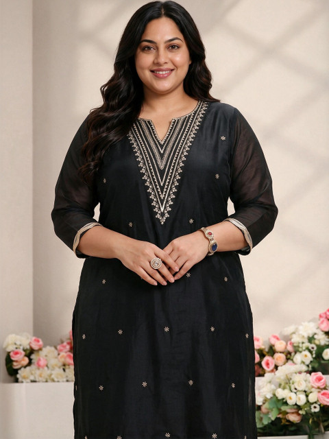 EXTRA LOVE BY LIBAS Women Ethnic Motifs Embroidered Regular Kurta with Trousers & With Dupatta - Image 4
