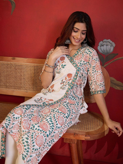 Sangria Women Three-Quarter Sleeves Floral Printed Floral Kurta - Image 6