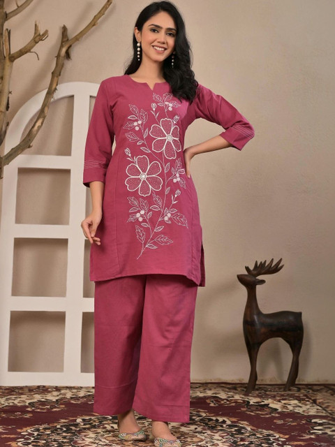 Yashee Floral Cotton Embroidered Tunic with Trousers - Image 3