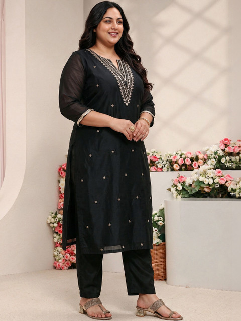 EXTRA LOVE BY LIBAS Women Ethnic Motifs Embroidered Regular Kurta with Trousers & With Dupatta - Image 2