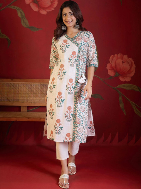 Sangria Women Three-Quarter Sleeves Floral Printed Floral Kurta - Image 2
