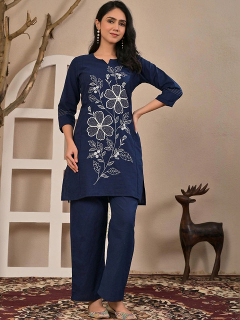 Yashee Floral Cotton Embroidered Tunic with Trousers - Image 3