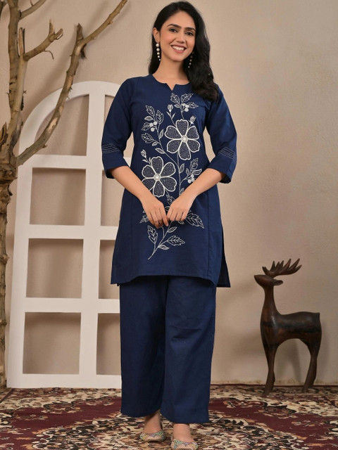 Yashee Floral Cotton Embroidered Tunic with Trousers - Image 4