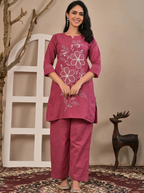 Yashee Floral Cotton Embroidered Tunic with Trousers - Image 7