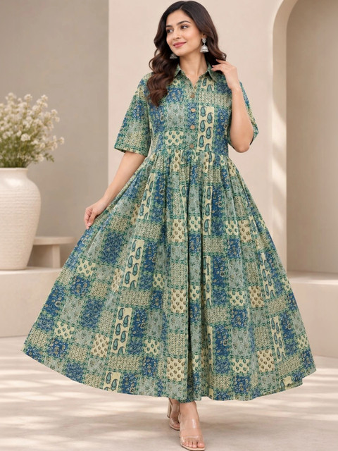 RANGEELO JAIPUR Ethnic Motifs Print Maxi Dress