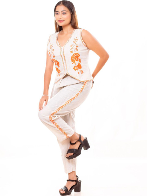 Seekatel Floral Embroidered Vest Top with Trousers