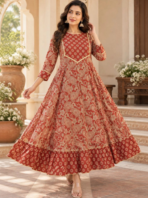 Pristyle Women Paisley Printed Gotta Patti Anarkali Kurta