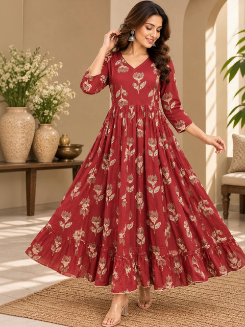 Pristyle Floral Print Ruffled Maternity Maxi Dress