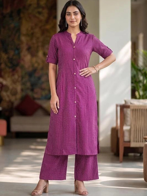 House of Daga Knitted Cotton Striped Top with Trousers