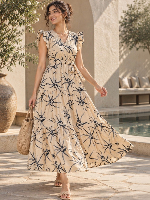 Sangria Print Puff Sleeve Ruffled Maxi Dress - Image 4