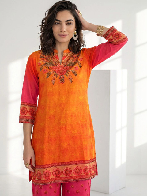 Libas Women Floral Printed Regular Silk Chiffon Kurta with Palazzos - Image 6